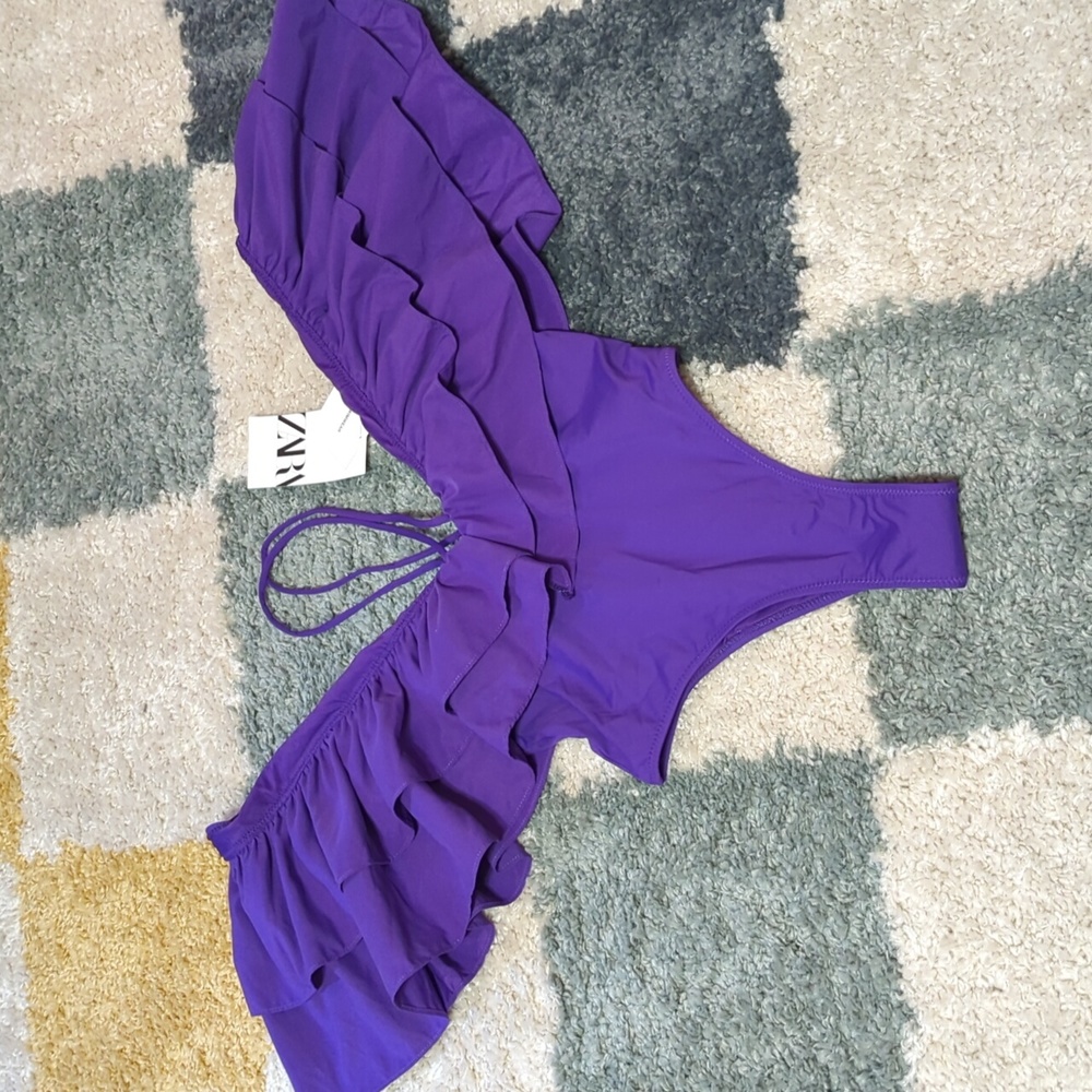 Zara Ruffled S purple Swimsuit